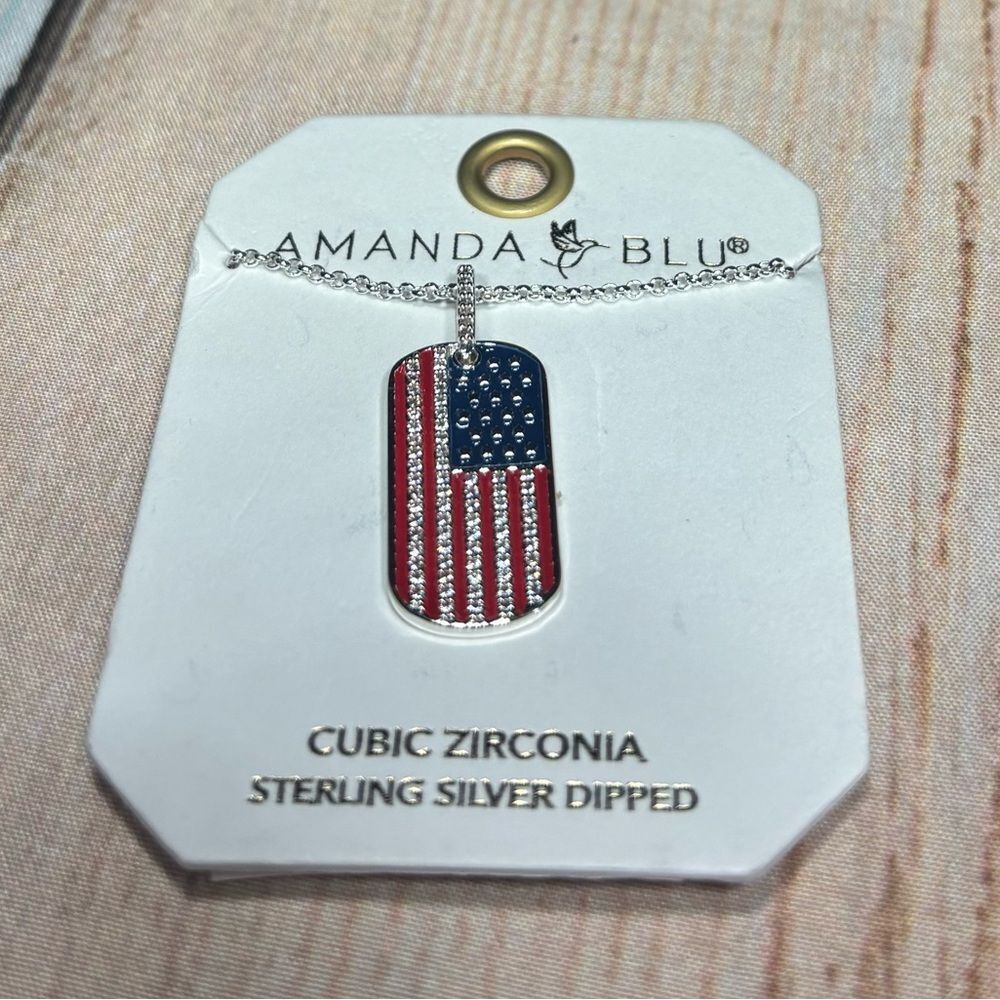 New Amanda Blu Silver Dog Tag Necklace - American Flag